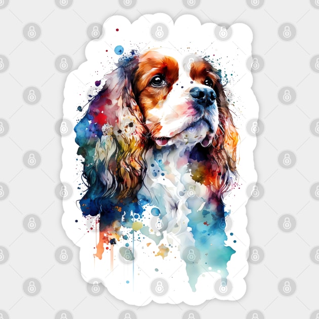 Rainbow Cavalier King Charles Spaniel Watercolor Art Sticker by doglovershirts